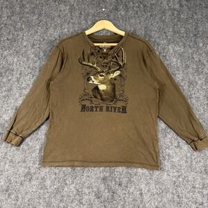 North River Henley Shirt Boys L 14-16 Brown Deer Graphic Long Sleeve Outdoor